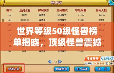世界等级50级怪兽榜单揭晓，顶级怪兽震撼登场！