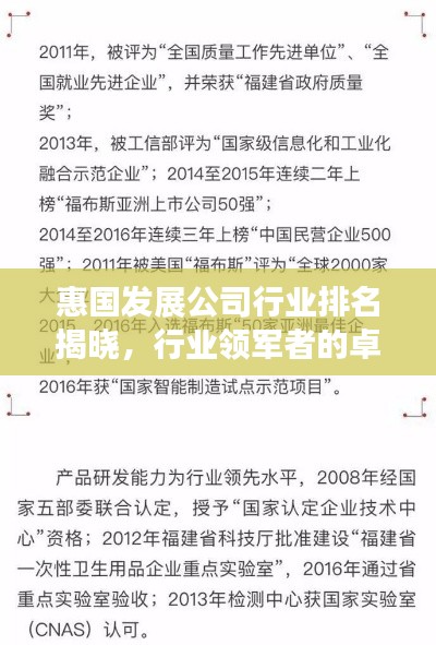 惠国发展公司行业排名揭晓，行业领军者的卓越成就一览