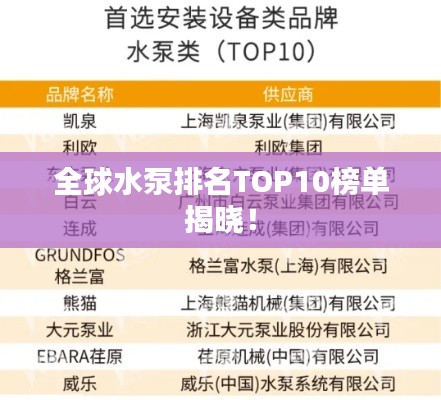 全球水泵排名TOP10榜单揭晓！