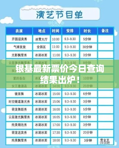 银基最新票价今日查询结果出炉！