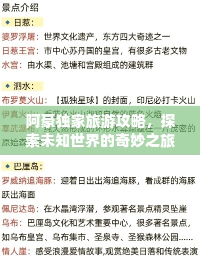 阿豪独家旅游攻略，探索未知世界的奇妙之旅