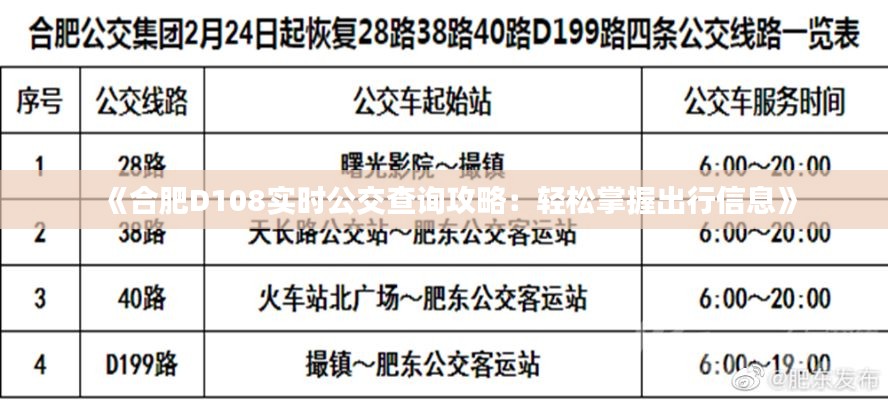 《合肥D108实时公交查询攻略：轻松掌握出行信息》