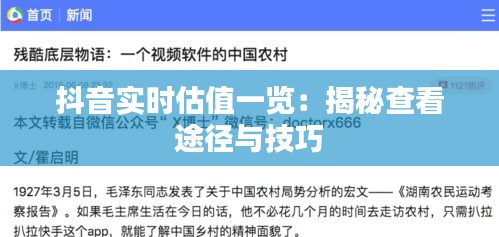 抖音实时估值一览：揭秘查看途径与技巧