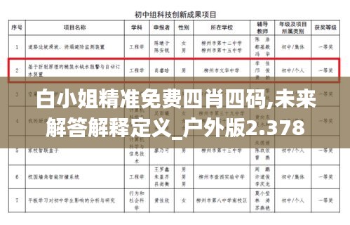 白小姐精准免费四肖四码,未来解答解释定义_户外版2.378