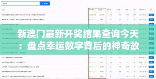 新澳门最新开奖结果查询今天：盘点幸运数字背后的神奇故事