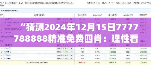 “猜测2024年12月15日7777788888精准免费四肖：理性看待数字命理的心理影响与社会意义”