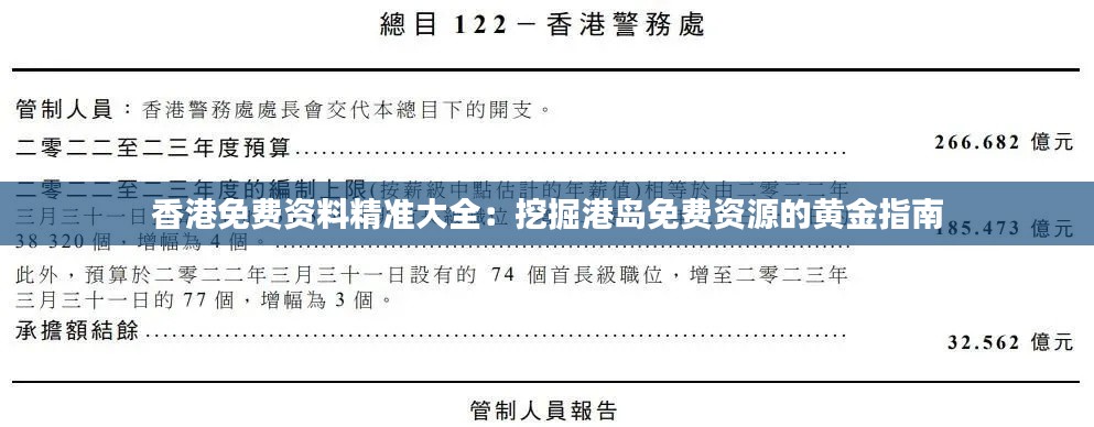 香港免费资料精准大全：挖掘港岛免费资源的黄金指南