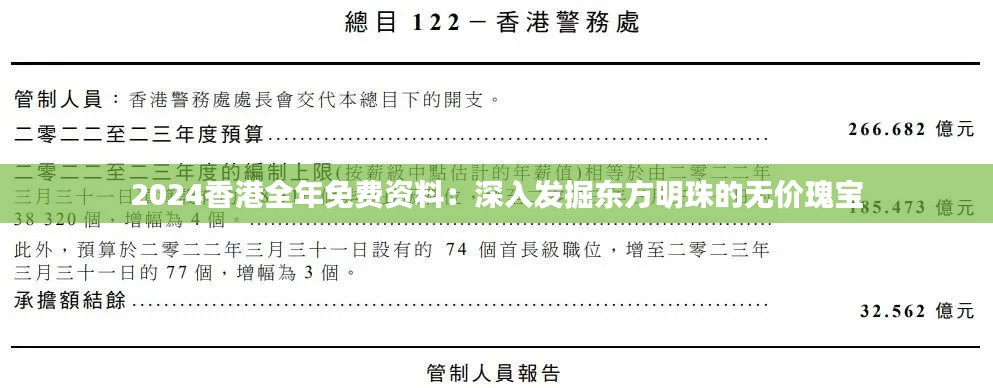 2024香港全年免费资料：深入发掘东方明珠的无价瑰宝