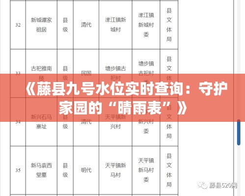 《藤县九号水位实时查询：守护家园的“晴雨表”》