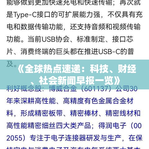 《全球热点速递：科技、财经、社会新闻早报一览》