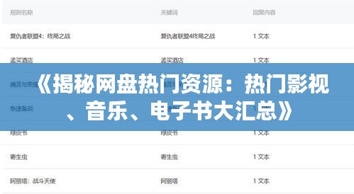 《揭秘网盘热门资源：热门影视、音乐、电子书大汇总》