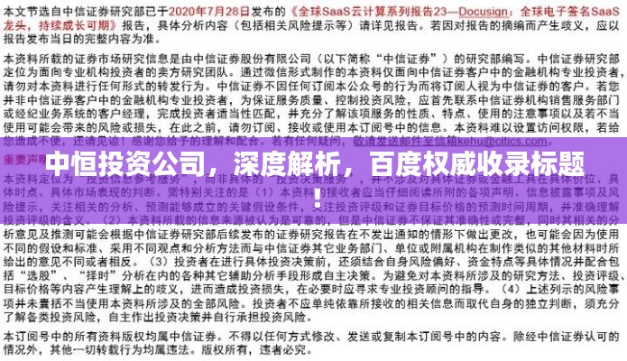 中恒投资公司，深度解析，百度权威收录标题！