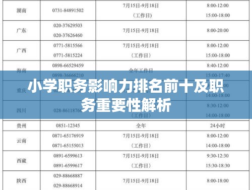 小学职务影响力排名前十及职务重要性解析