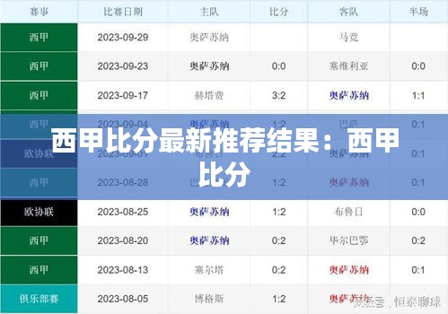 西甲比分最新推荐结果：西甲 比分 