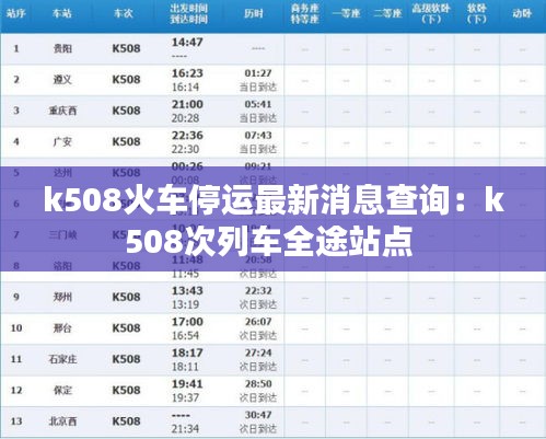 k508火车停运最新消息查询：k508次列车全途站点 