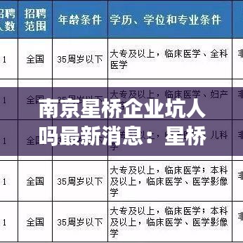 南京星桥企业坑人吗最新消息：星桥招聘最新 