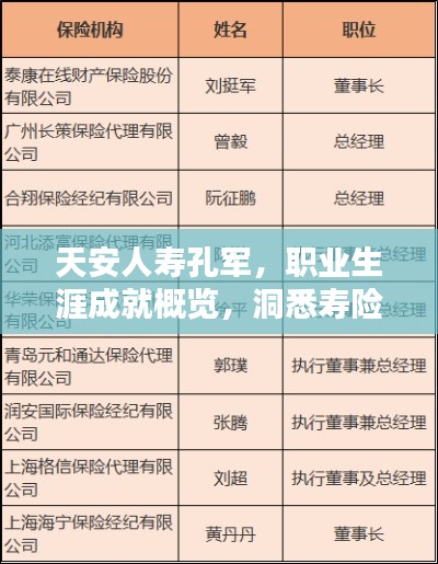 天安人寿孔军，职业生涯成就概览，洞悉寿险行业的佼佼者