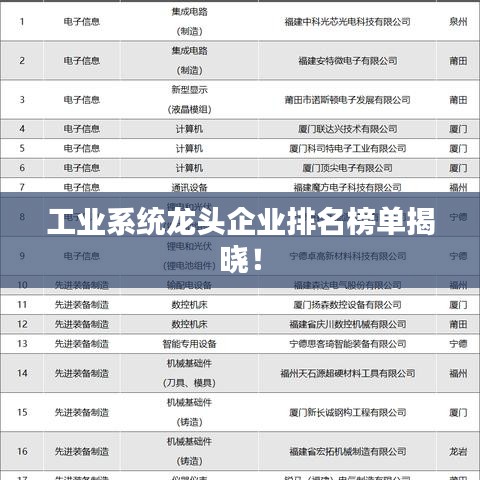 工业系统龙头企业排名榜单揭晓！