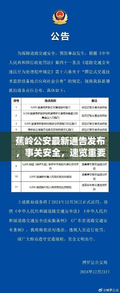 蕉岭公安最新通告发布，事关安全，速览重要信息！