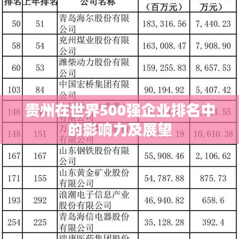 贵州在世界500强企业排名中的影响力及展望