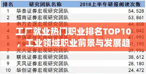 工厂就业热门职业排名TOP10，工业领域职业前景与发展趋势深度解析