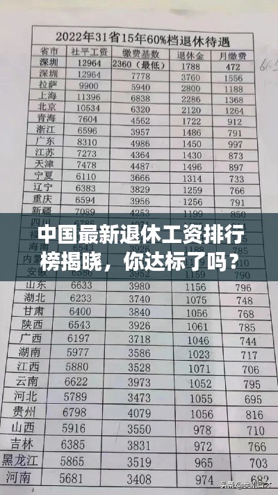 中国最新退休工资排行榜揭晓，你达标了吗？