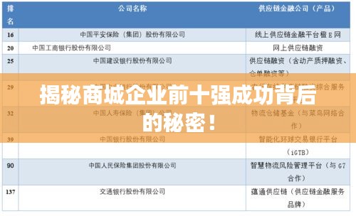 揭秘商城企业前十强成功背后的秘密！