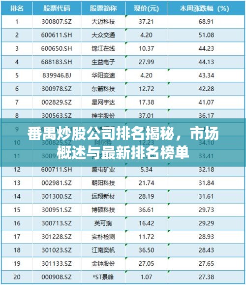 番禺炒股公司排名揭秘，市场概述与最新排名榜单