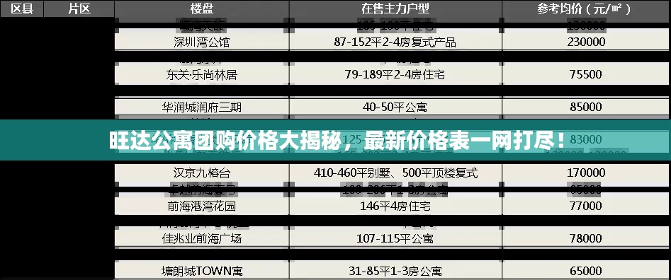 旺达公寓团购价格大揭秘，最新价格表一网打尽！
