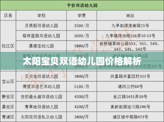 太阳宝贝双语幼儿园价格解析