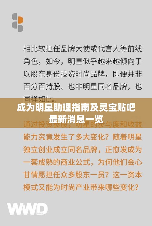成为明星助理指南及灵宝贴吧最新消息一览