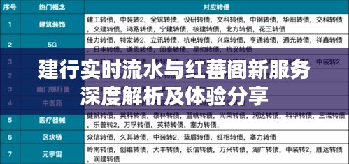 建行实时流水与红蕃阁新服务深度解析及体验分享