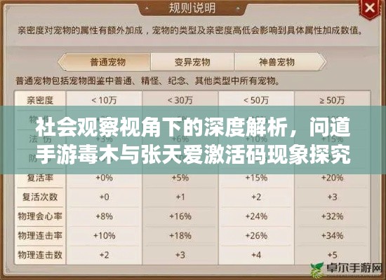 社会观察视角下的深度解析，问道手游毒木与张天爱激活码现象探究