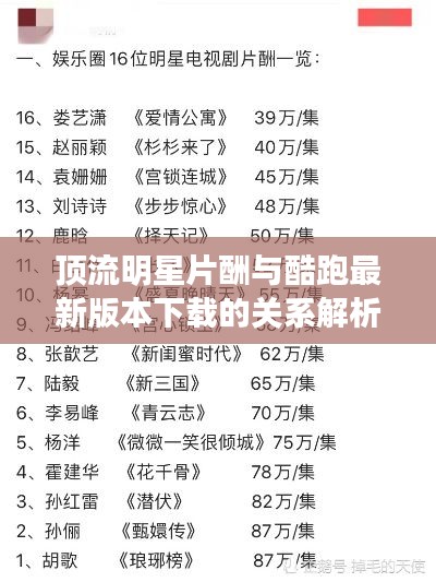 顶流明星片酬与酷跑最新版本下载的关系解析