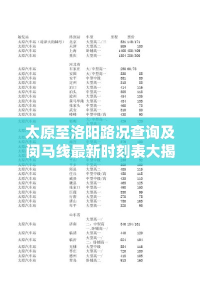 太原至洛阳路况查询及闵马线最新时刻表大揭秘