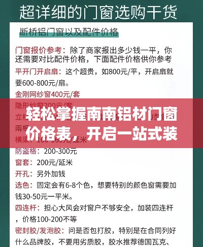 轻松掌握南南铝材门窗价格表,开启一站式装修之旅!