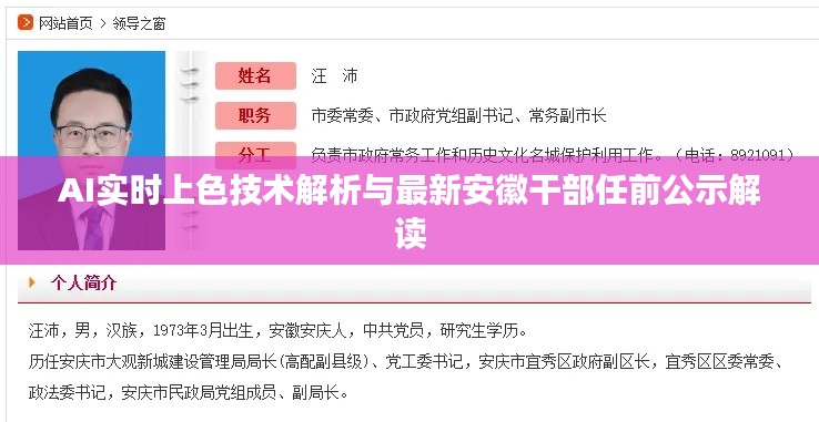 AI实时上色技术解析与最新安徽干部任前公示解读